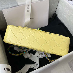 Chanel A01113 Flap Handbag Classic Bag Yellow Lambskin with Blue Hardware - Default Title - View 5
