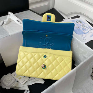 Chanel A01113 Flap Handbag Classic Bag Yellow Lambskin with Blue Hardware - Default Title - View 7