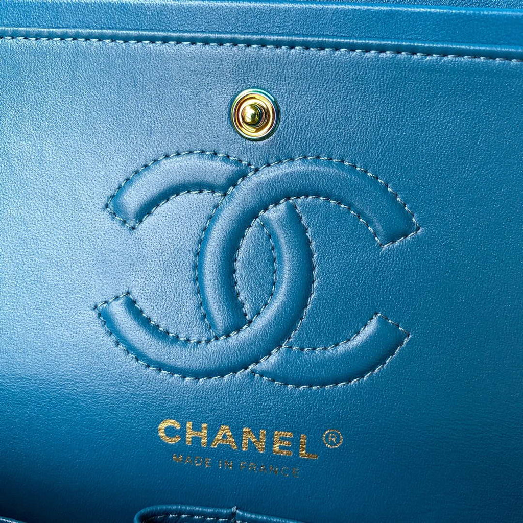 Chanel A01113 Flap Handbag Classic Bag Yellow Lambskin with Blue Hardware