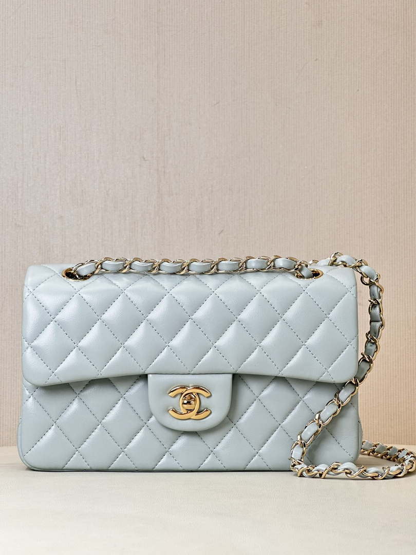 Chanel A01117 Flap Handbag Classic Bag 23cm Light Blue Lambskin - Default Title - View 1