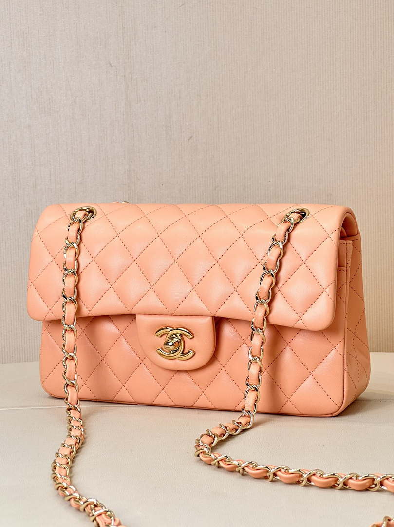 Chanel A01117 Flap Handbag Classic Bag 23cm Orange Lambskin