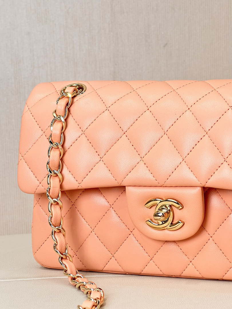 Chanel A01117 Flap Handbag Classic Bag 23cm Orange Lambskin