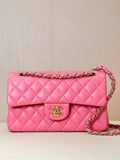 Chanel A01117 Flap Handbag Classic Bag 23cm Rose Red Lambskin