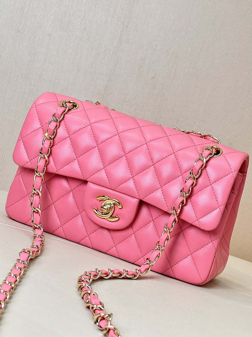 Chanel A01117 Flap Handbag Classic Bag 23cm Rose Red Lambskin