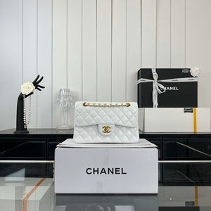 Chanel A01117 Flap Handbag Classic Bag White Lambskin - Gold - View 1