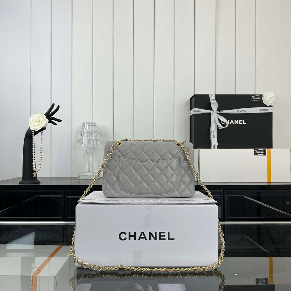 Chanel A01117 Flap Handbag Classic Bag Gray Lambskin