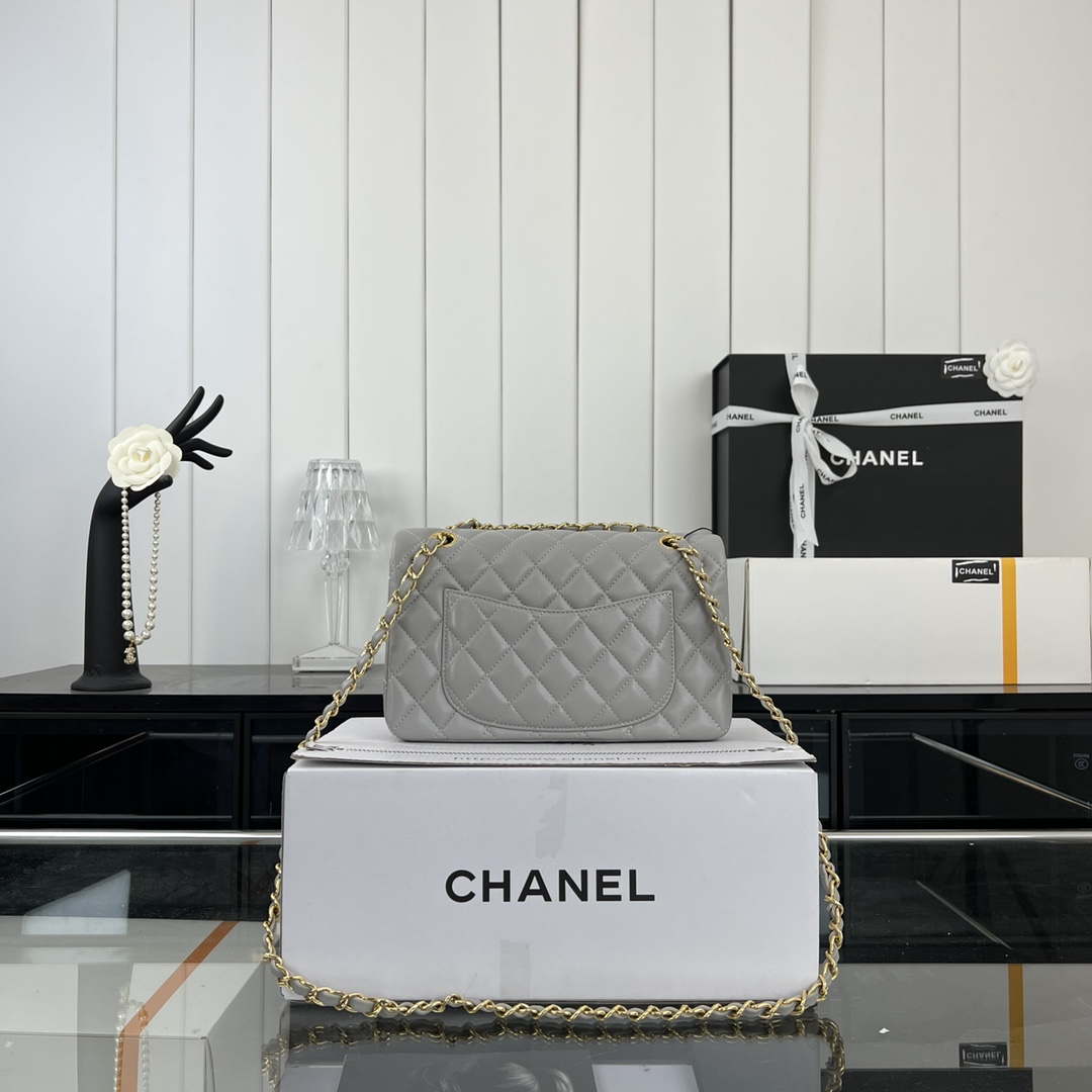 Chanel A01117 Flap Handbag Classic Bag Gray Lambskin - Gold - View 2