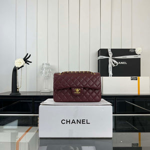 Chanel A01117 Flap Handbag Classic Bag Wine Red Lambskin - Gold - View 10