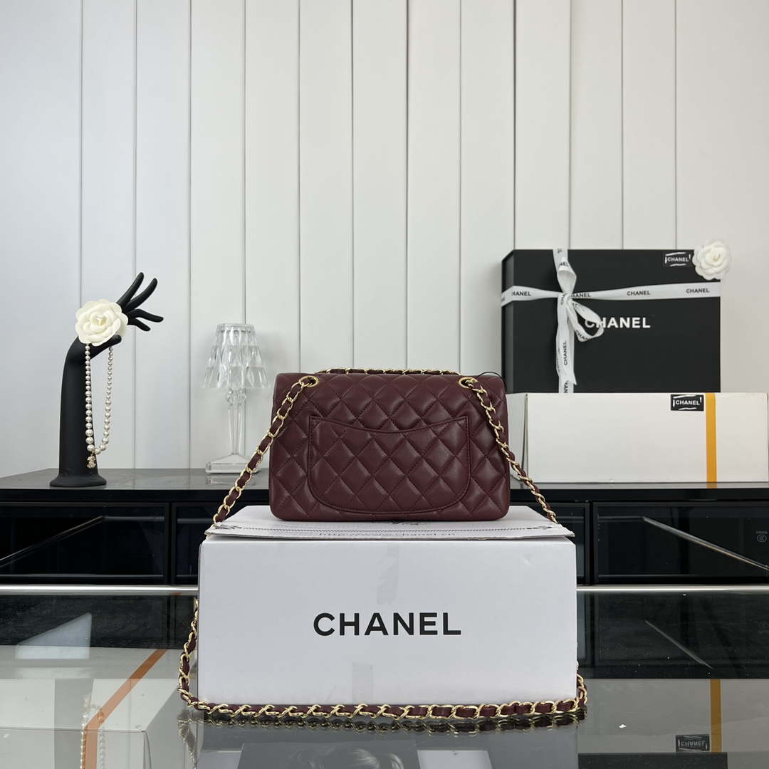 Chanel A01117 Flap Handbag Classic Bag Wine Red Lambskin - Gold - View 11