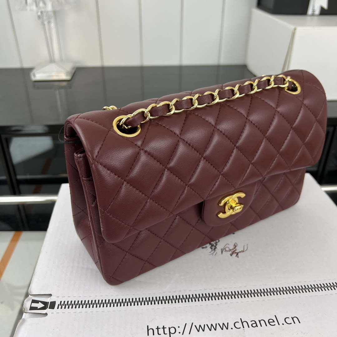 Chanel A01117 Flap Handbag Classic Bag Wine Red Lambskin - Gold - View 12