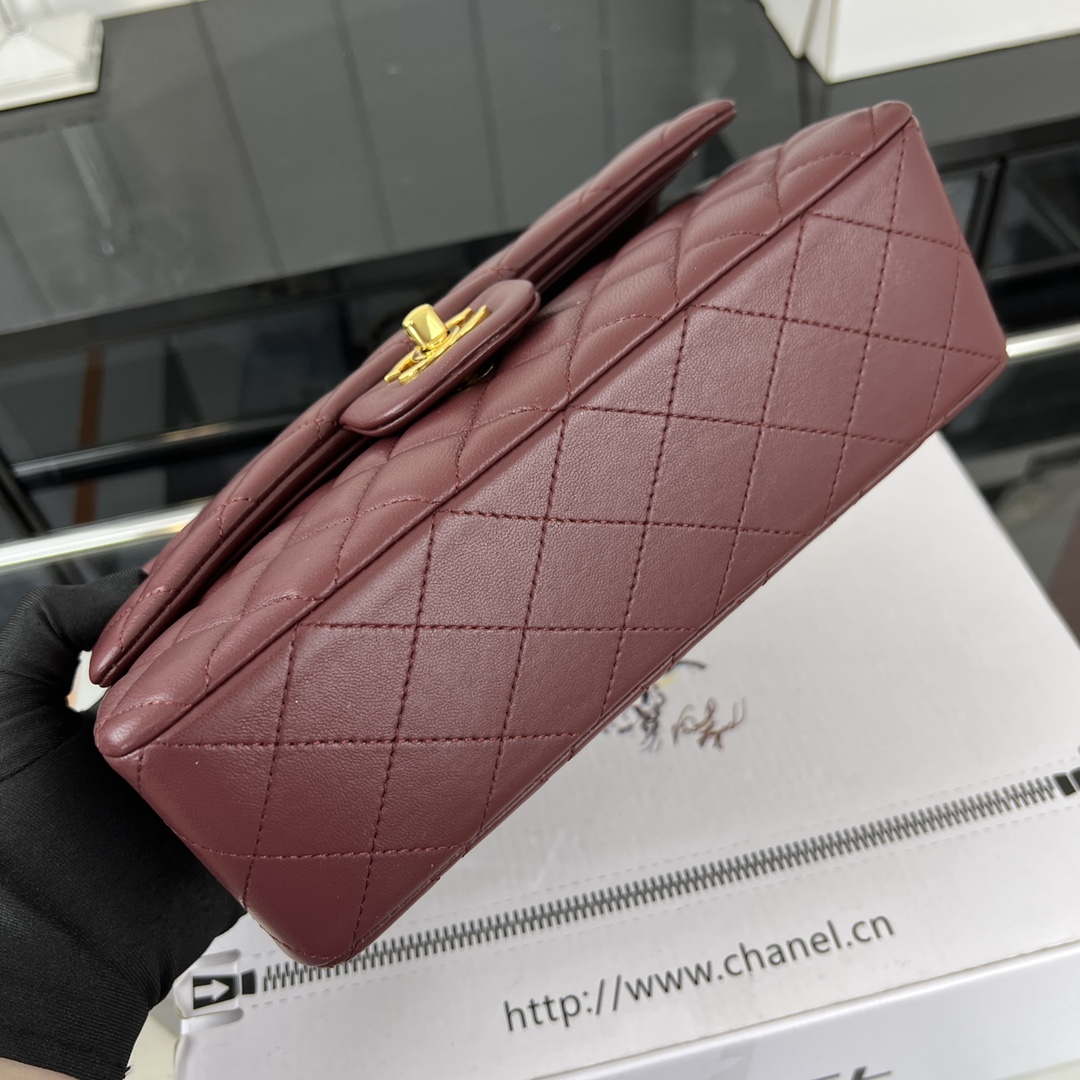 Chanel A01117 Flap Handbag Classic Bag Wine Red Lambskin - Gold - View 14