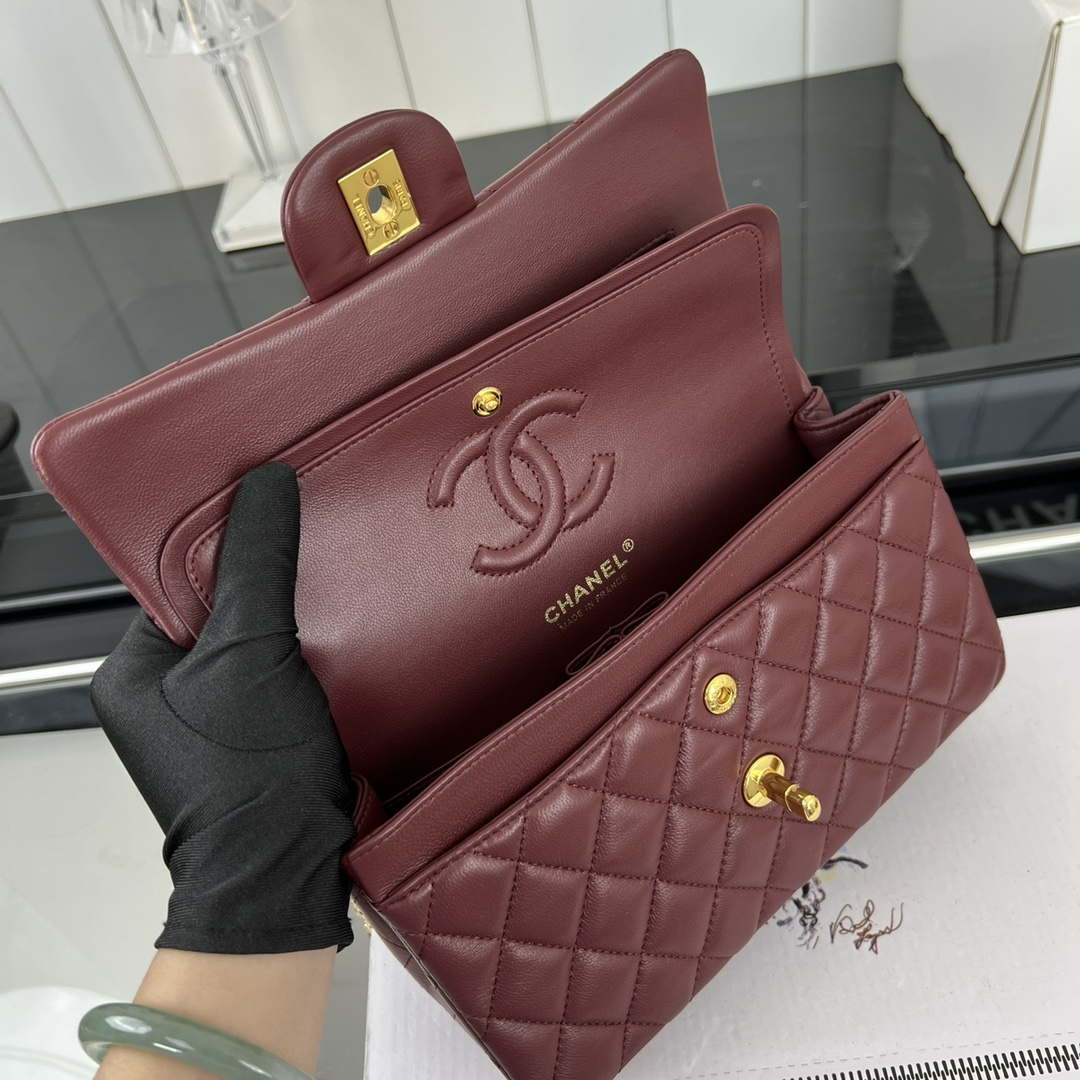 Chanel A01117 Flap Handbag Classic Bag Wine Red Lambskin - Gold - View 16