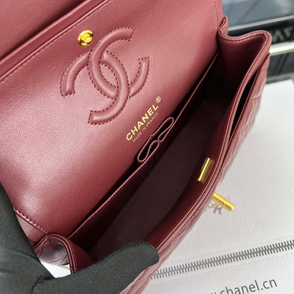 Chanel A01117 Flap Handbag Classic Bag Wine Red Lambskin