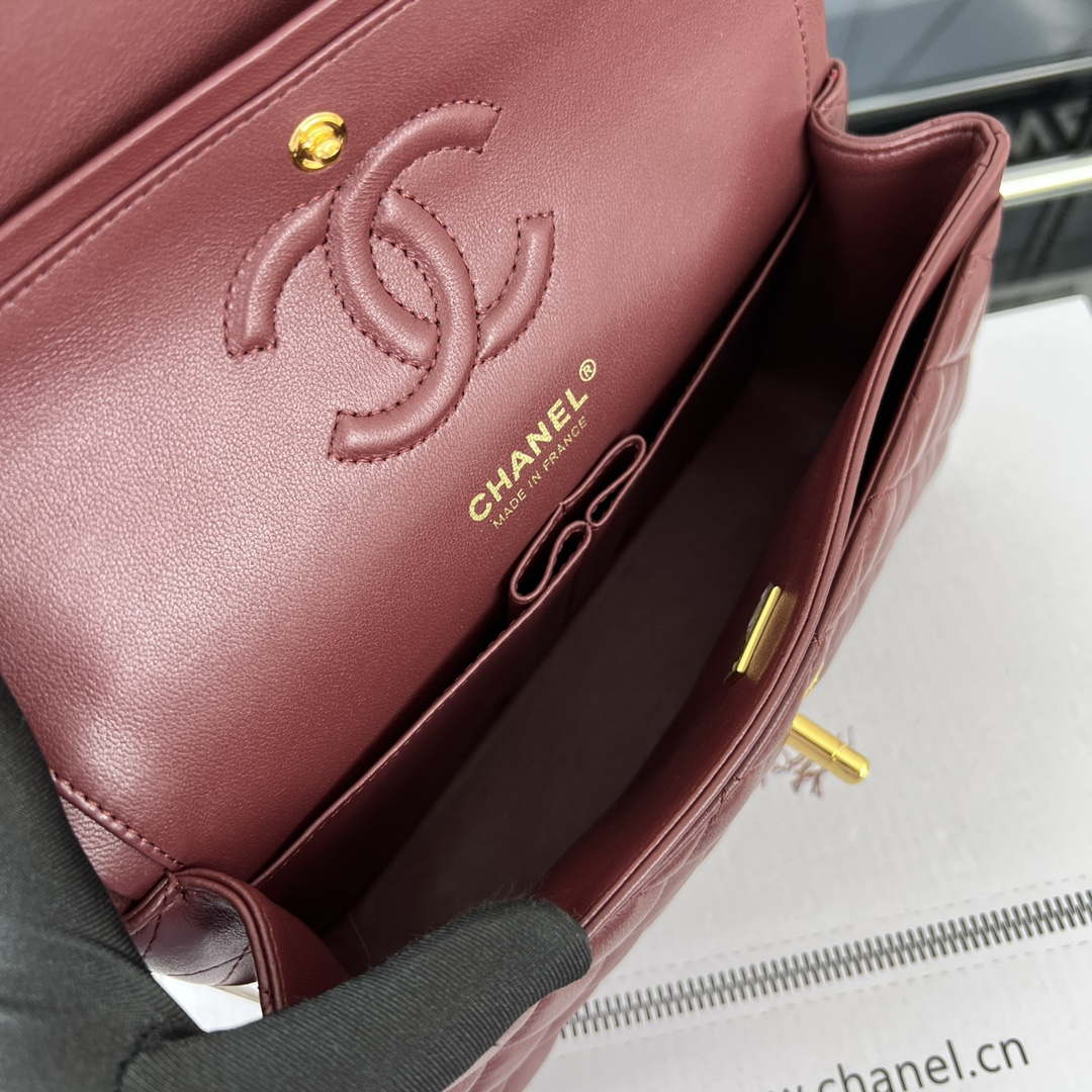 Chanel A01117 Flap Handbag Classic Bag Wine Red Lambskin - Gold - View 17