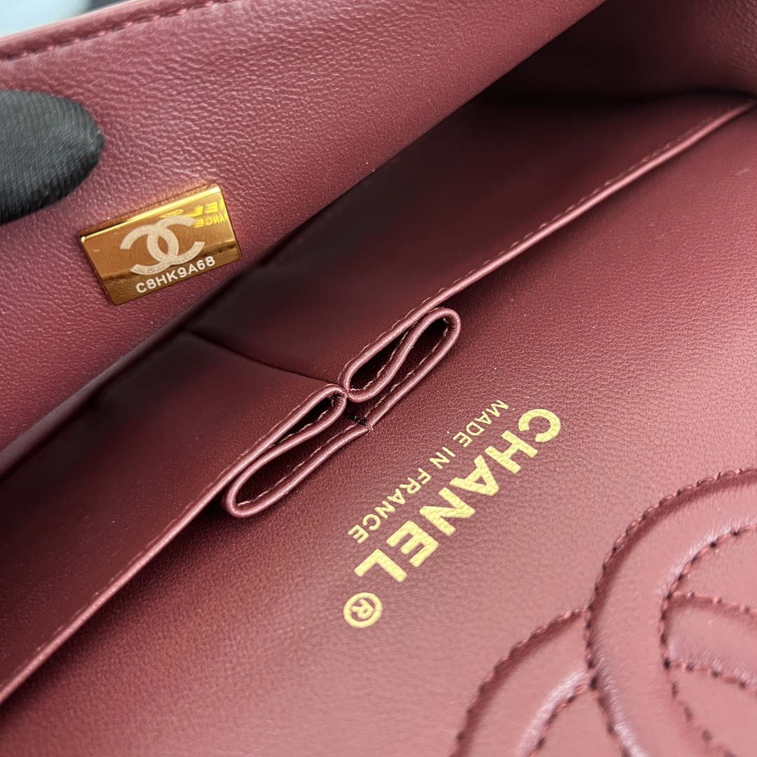 Chanel A01117 Flap Handbag Classic Bag Wine Red Lambskin - Gold - View 18