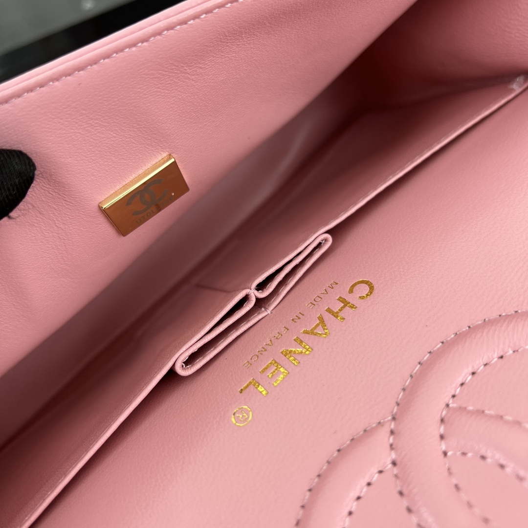 Chanel A01117 Flap Handbag Classic Bag Pink Lambskin - Gold - View 9