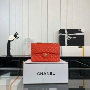 Chanel A01117 Flap Handbag Classic Bag Orange Lambskin - Gold - View 1