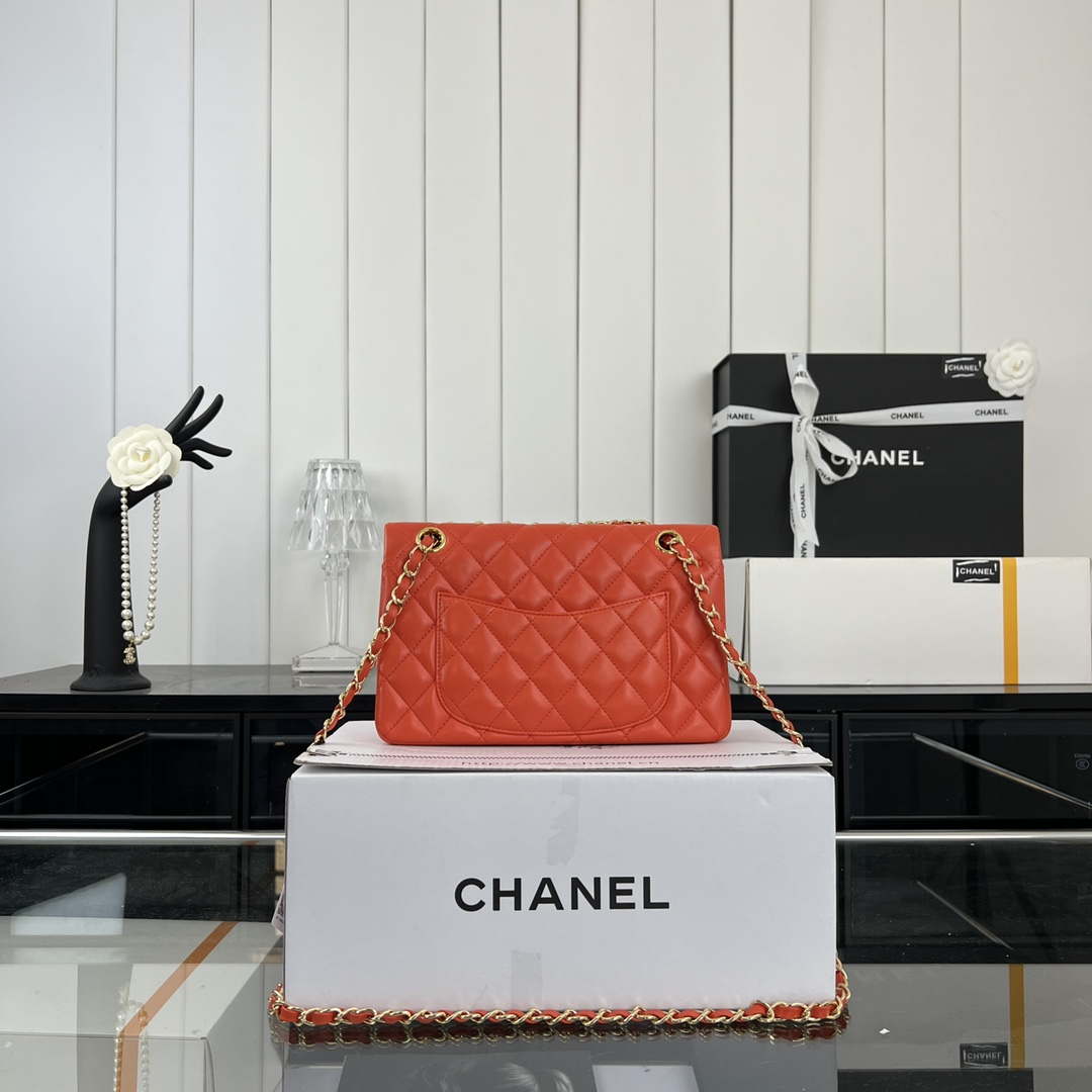 Chanel A01117 Flap Handbag Classic Bag Orange Lambskin - Gold - View 2