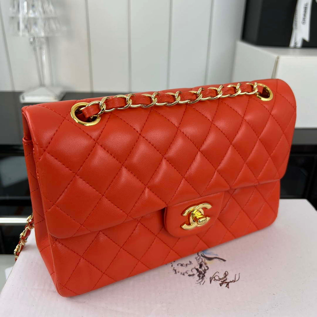 Chanel A01117 Flap Handbag Classic Bag Orange Lambskin