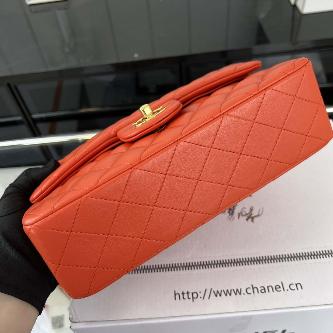 Chanel A01117 Flap Handbag Classic Bag Orange Lambskin - Gold - View 5