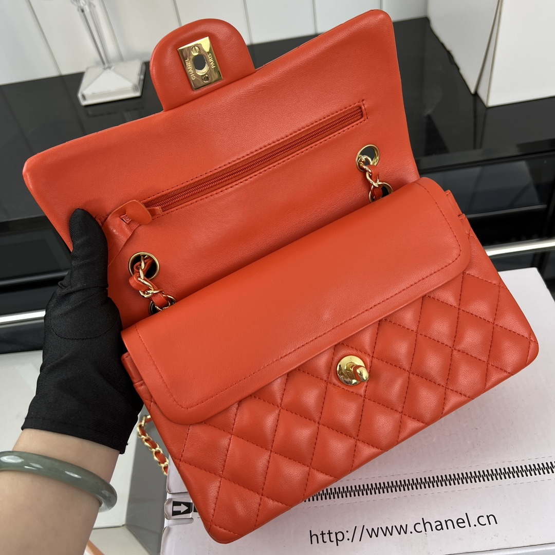 Chanel A01117 Flap Handbag Classic Bag Orange Lambskin - Gold - View 6