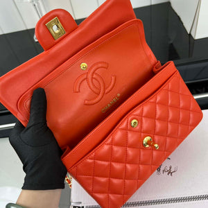 Chanel A01117 Flap Handbag Classic Bag Orange Lambskin - Gold - View 7