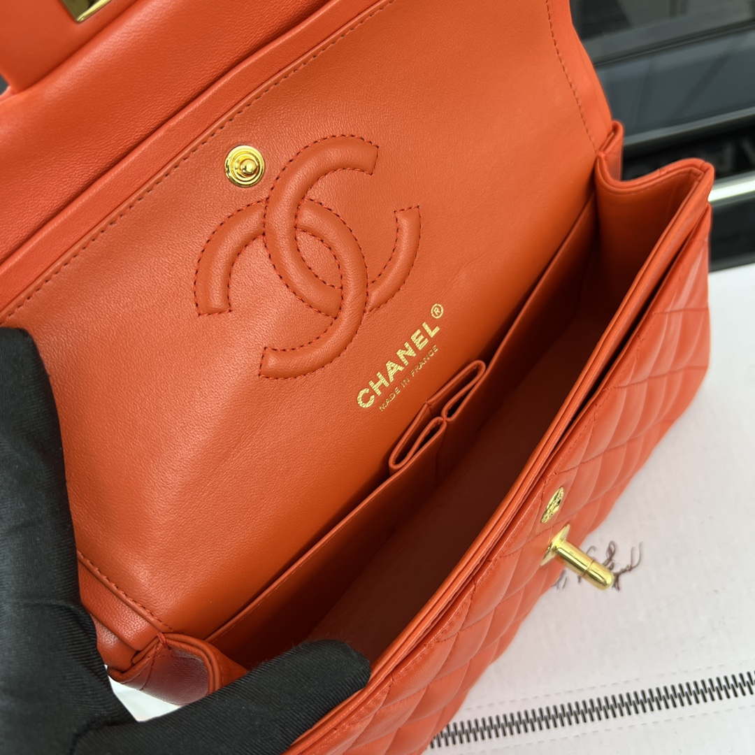 Chanel A01117 Flap Handbag Classic Bag Orange Lambskin - Gold - View 8