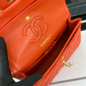 Chanel A01117 Flap Handbag Classic Bag Orange Lambskin - Gold - View 8