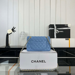 Chanel A01117 Flap Handbag Classic Bag Blue Lambskin - Gold - View 2