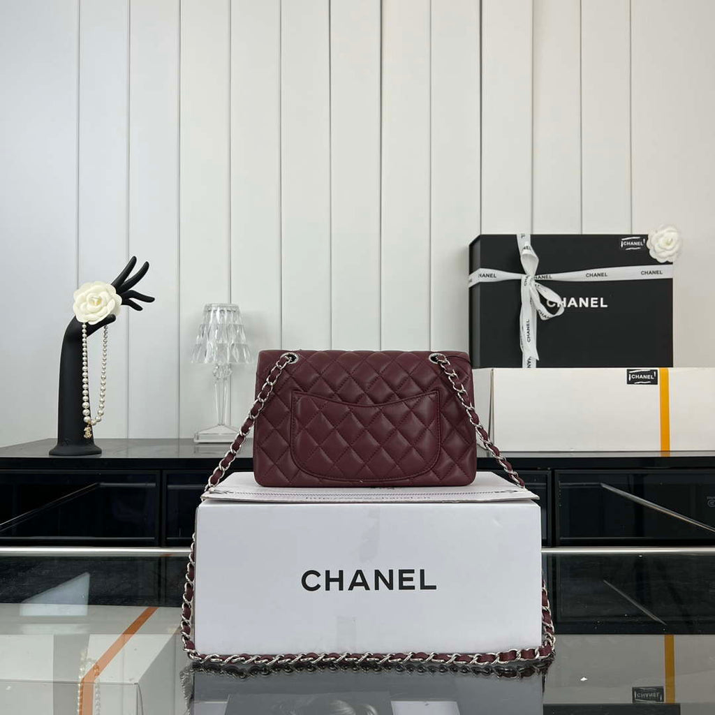Chanel A01117 Flap Handbag Classic Bag Wine Red Lambskin
