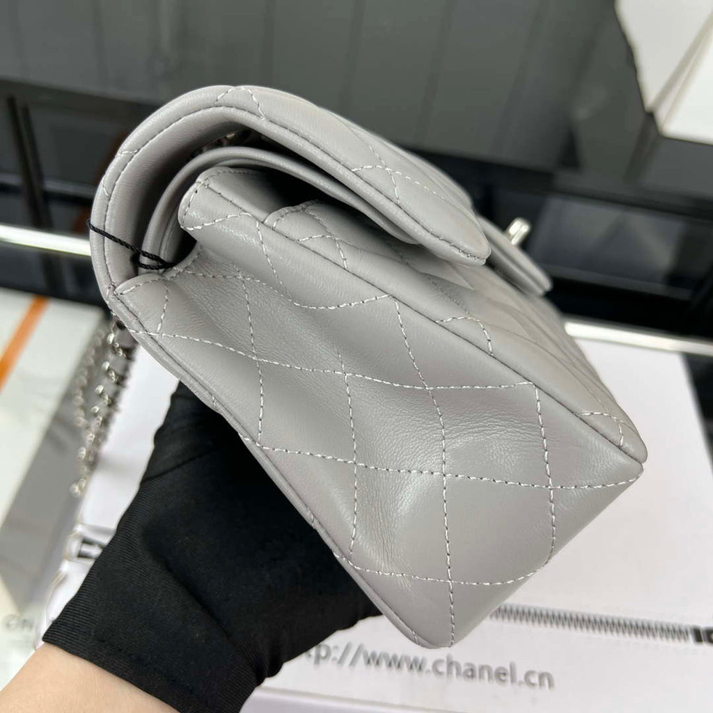 Chanel A01117 Flap Handbag Classic Bag Gray Lambskin