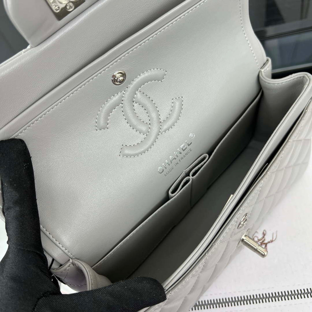 Chanel A01117 Flap Handbag Classic Bag Gray Lambskin