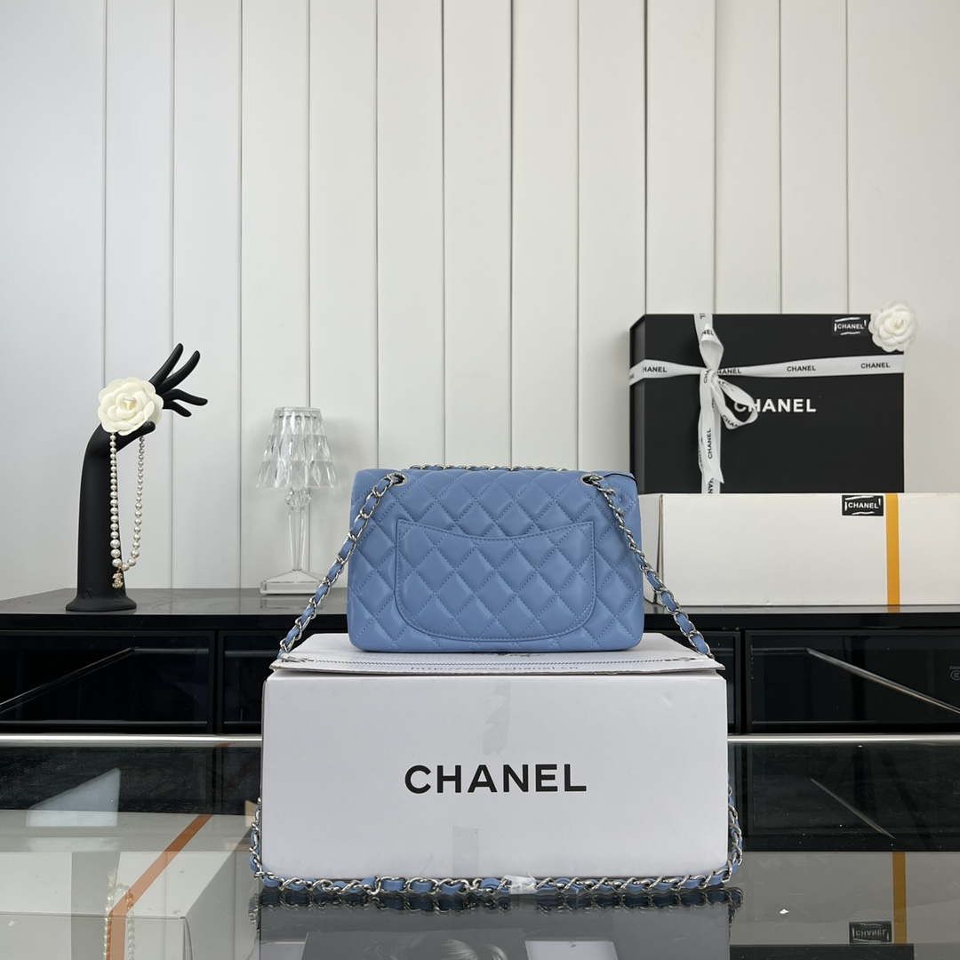 Chanel A01117 Flap Handbag Classic Bag Blue Lambskin - Gold - View 11