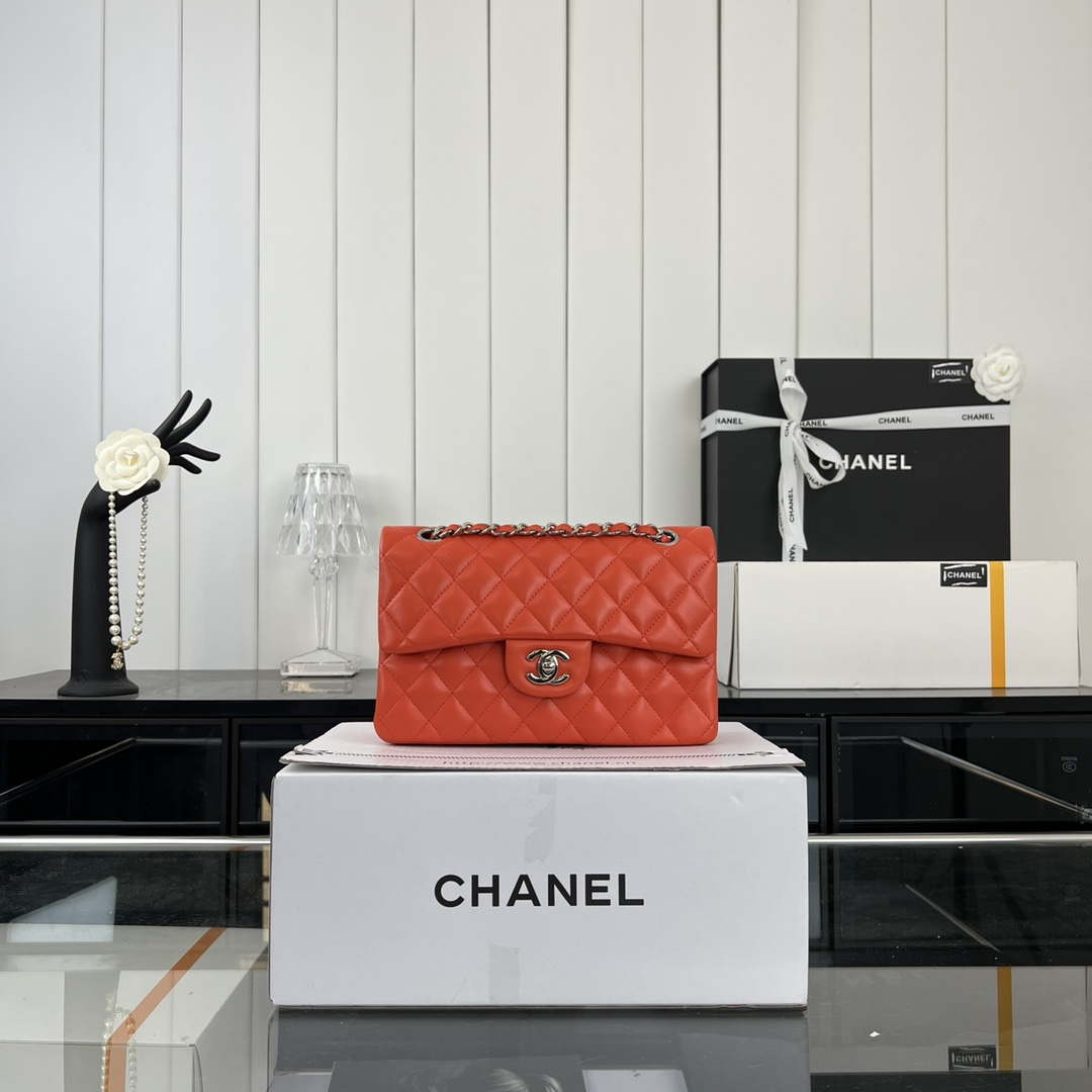 Chanel A01117 Flap Handbag Classic Bag Orange Lambskin - Gold - View 10