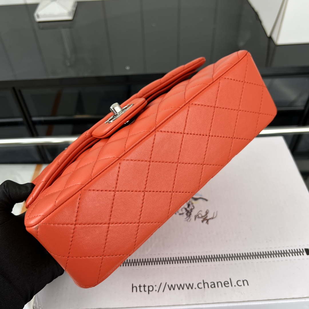 Chanel A01117 Flap Handbag Classic Bag Orange Lambskin - Gold - View 14