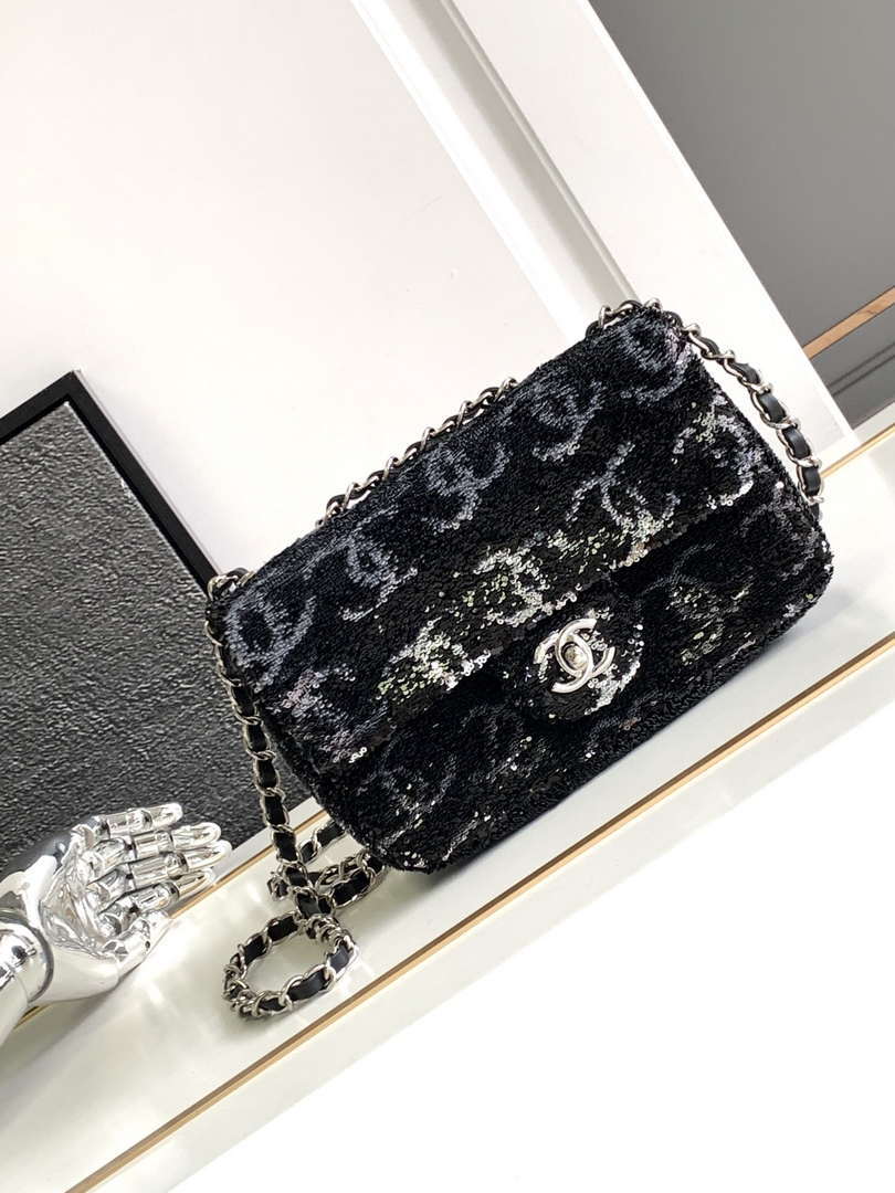Chanel A09888 25C Evening Black & white sequin mini AS4561  limited edition Lambskin - Default Title - View 2