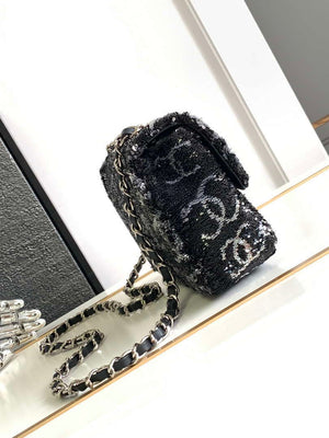 Chanel A09888 25C Evening Black & white sequin mini AS4561  limited edition Lambskin - Default Title - View 3