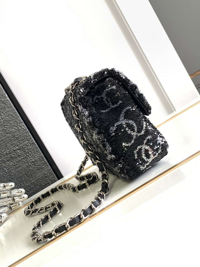 Chanel A09888 25C Evening Black & white sequin mini AS4561  limited edition Lambskin - Default Title - View 3