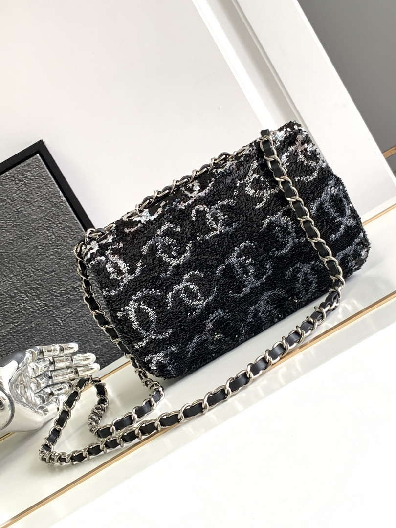 Chanel A09888 25C Evening Black & white sequin mini AS4561  limited edition Lambskin