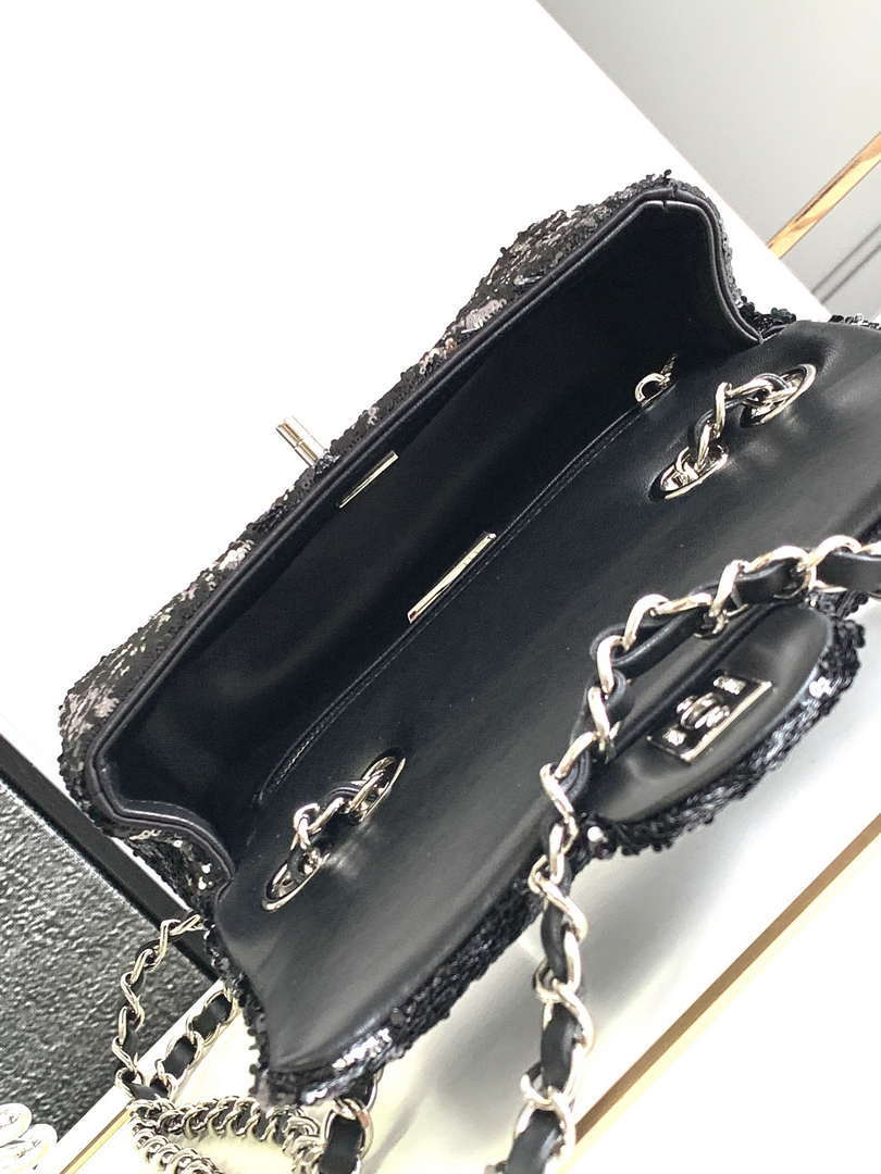 Chanel A09888 25C Evening Black & white sequin mini AS4561  limited edition Lambskin