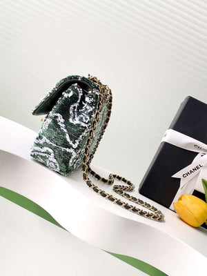 Chanel A09888 25C Evening Green & white sequin mini AS4561  limited edition Lambskin - Default Title - View 2