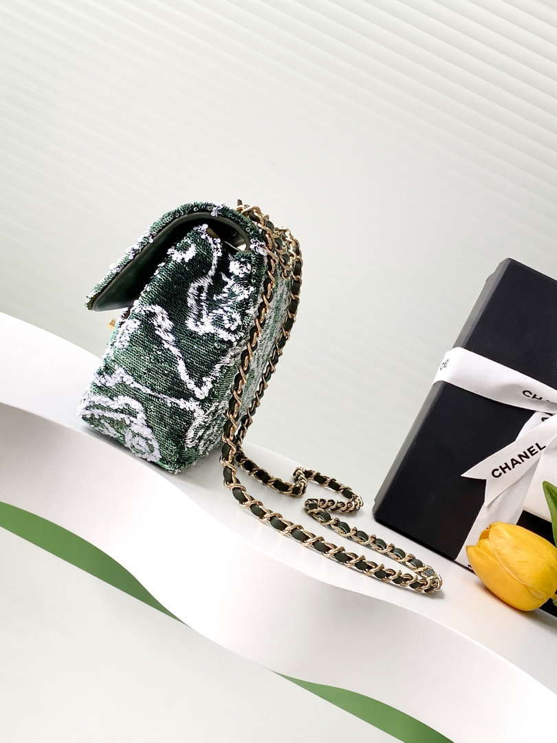 Chanel A09888 25C Evening Green & white sequin mini AS4561  limited edition Lambskin - Default Title - View 2