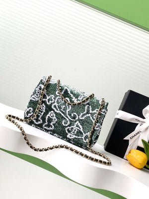 Chanel A09888 25C Evening Green & white sequin mini AS4561  limited edition Lambskin - Default Title - View 3