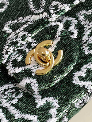 Chanel A09888 25C Evening Green & white sequin mini AS4561  limited edition Lambskin - Default Title - View 5
