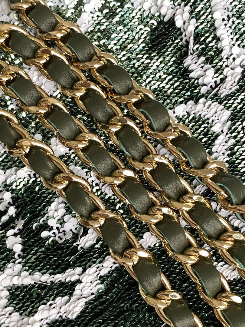 Chanel A09888 25C Evening Green & white sequin mini AS4561  limited edition Lambskin - Default Title - View 6