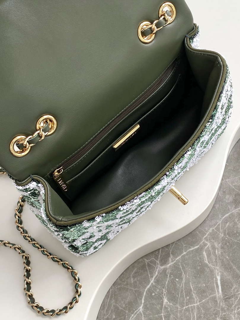 Chanel A09888 25C Evening Green & white sequin mini AS4561  limited edition Lambskin - Default Title - View 8