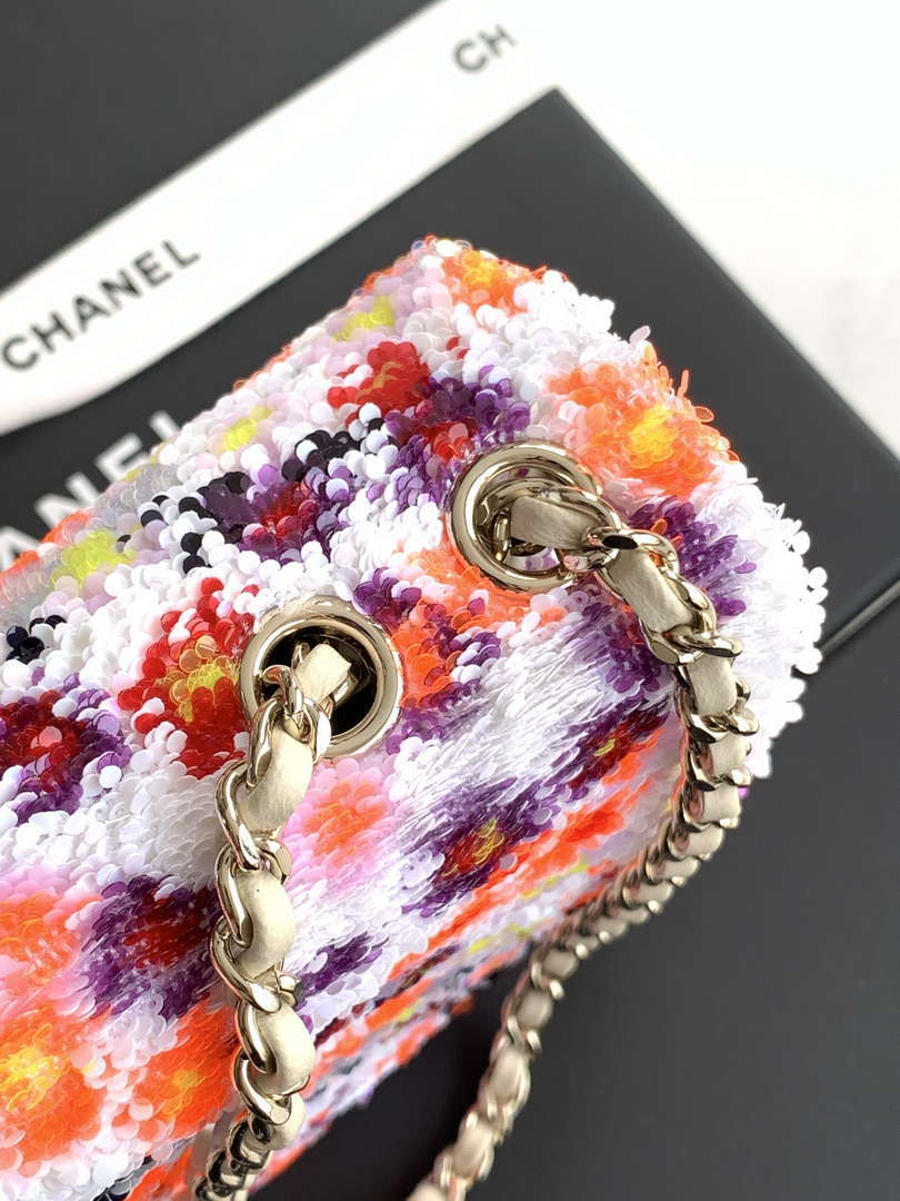 Chanel A09888 25C Evening Pink & white sequin mini AS4561  limited edition Lambskin