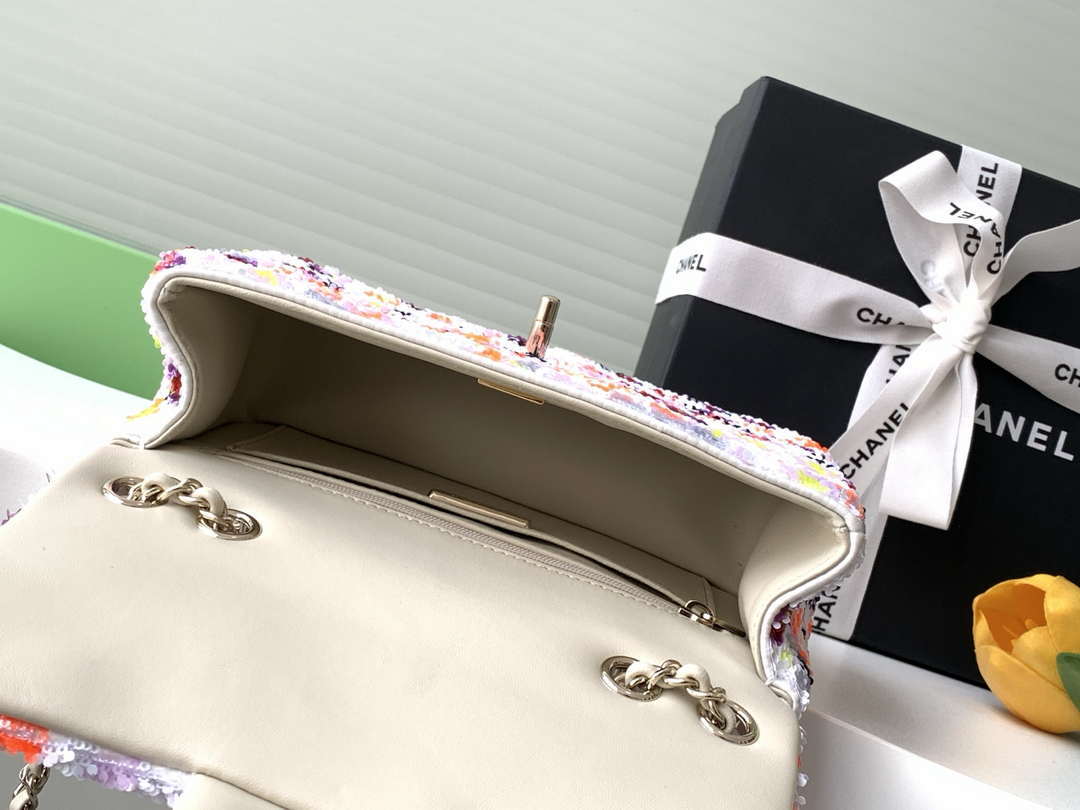 Chanel A09888 25C Evening Pink & white sequin mini AS4561  limited edition Lambskin
