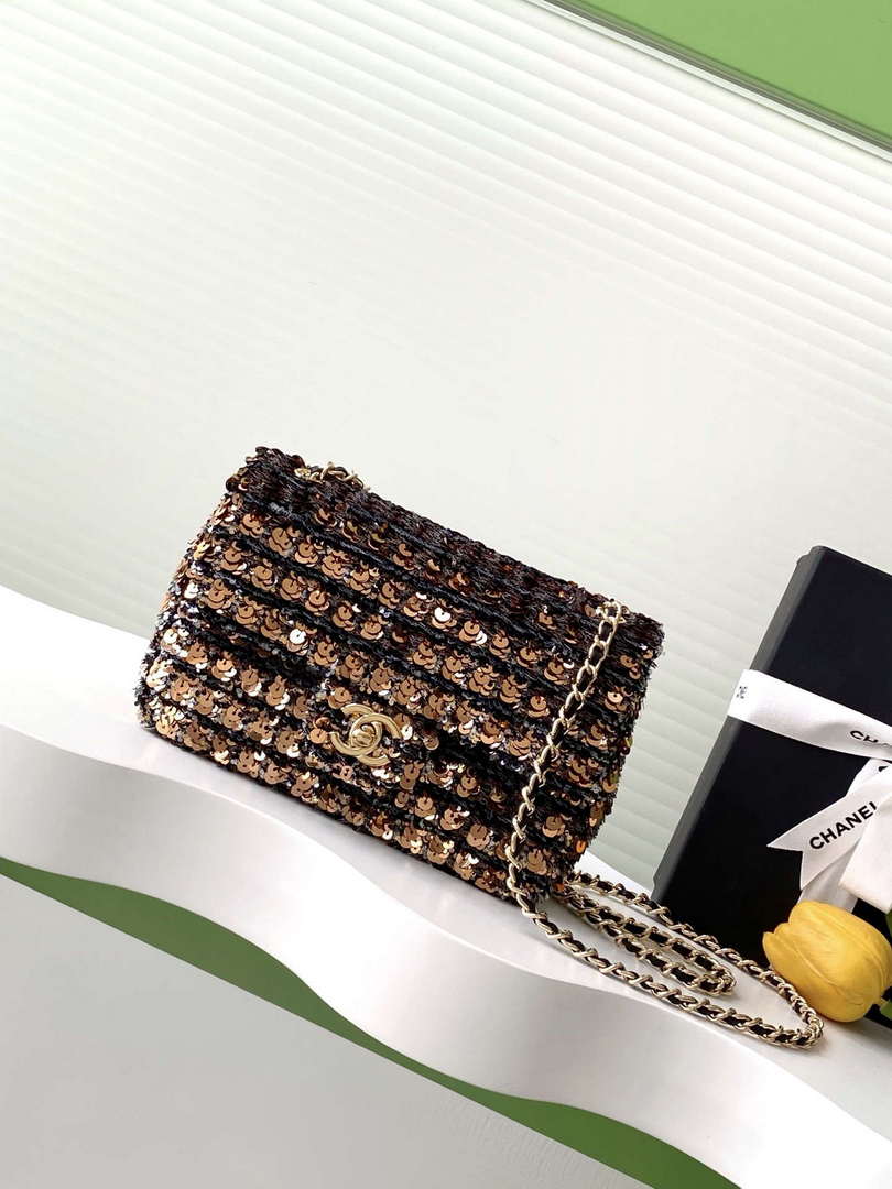 Chanel A09888 25C Evening sequin mini AS4561  limited edition gold and Black