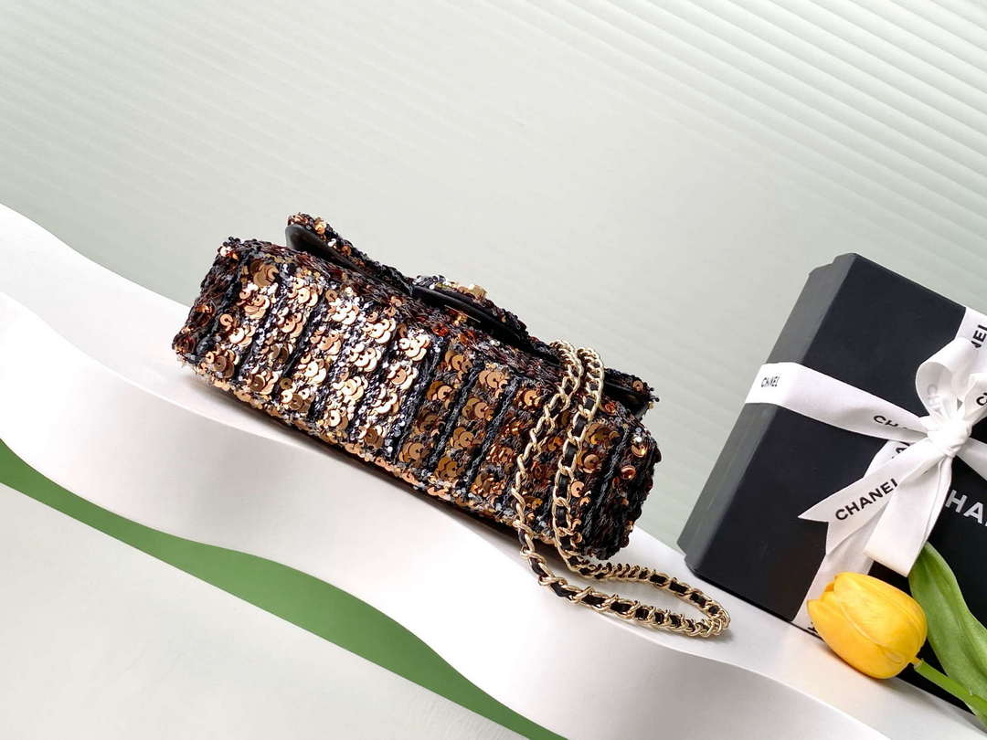Chanel A09888 25C Evening sequin mini AS4561  limited edition gold and Black